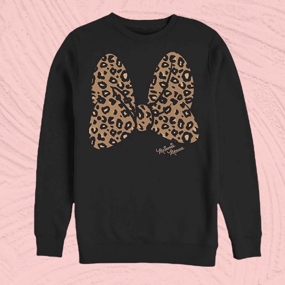 𝅺DISNEY Mickey Mouse Animal Print Bow Sweatshirt NWOT